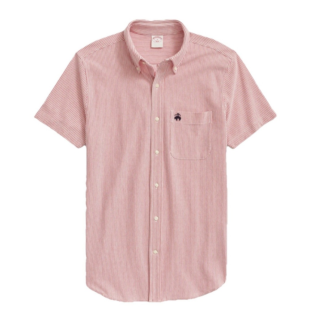 Brooks Brothers Original Fit Cotton Knit Red Candy Stripe Short Sleeve‎ XL $118